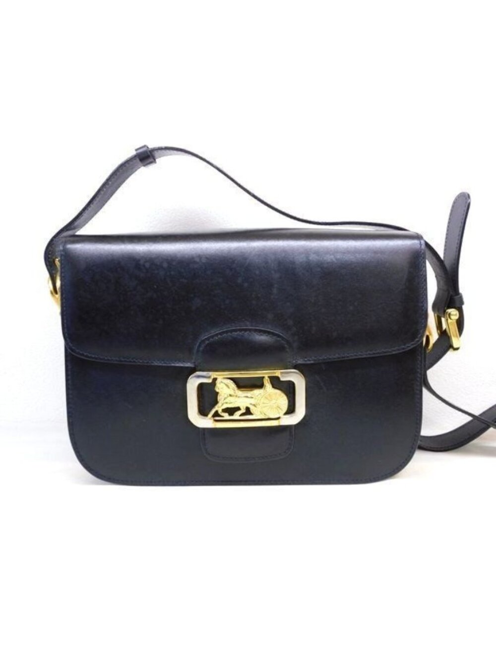 Celine Vintage Bag Shoulder Leather Black Carriage